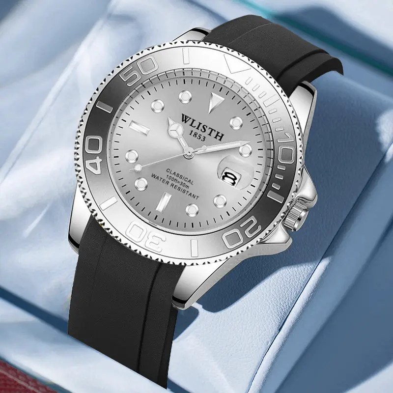 Men's Quartz Watch Black Silicone Waterproof 1881