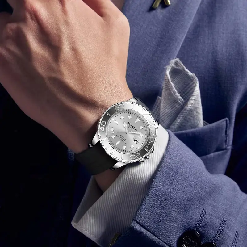 Men's Quartz Watch Black Silicone Waterproof 1881