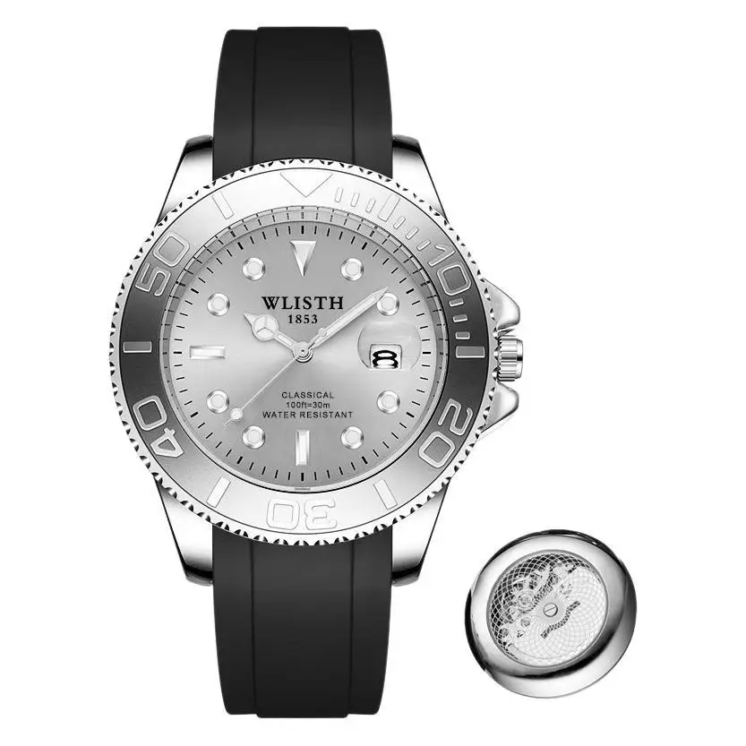 Men's Quartz Watch Black Silicone Waterproof 1881