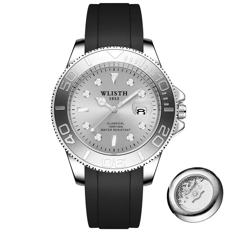 Men's Quartz Watch Black Silicone Waterproof 1881