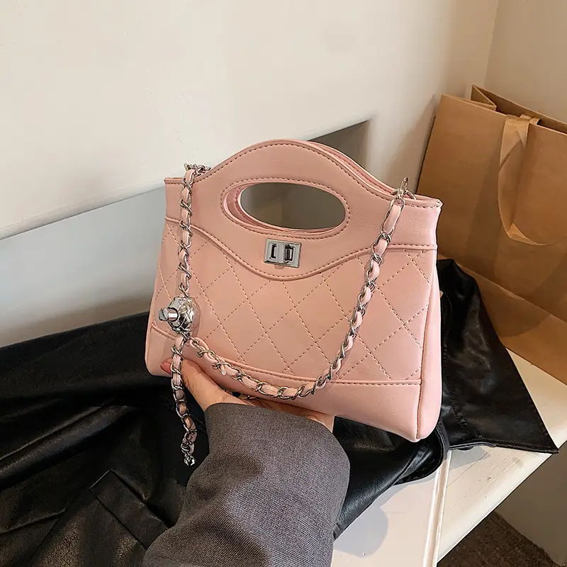 Pink Rhomboid Chain Handbag for Women