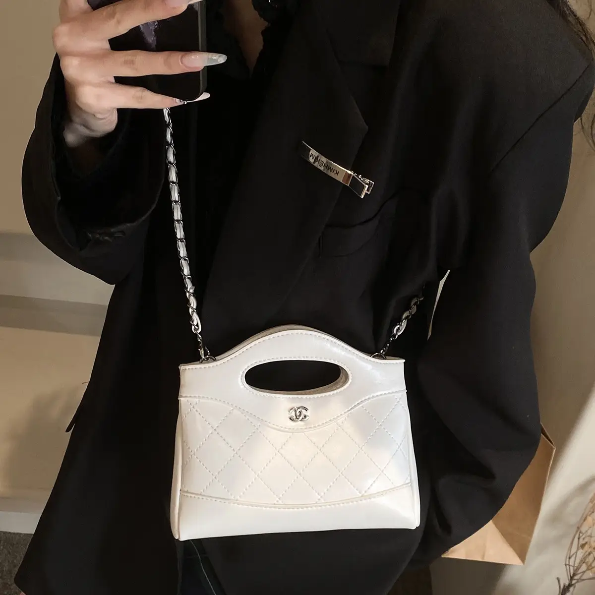 Pink Rhomboid Chain Handbag for Women