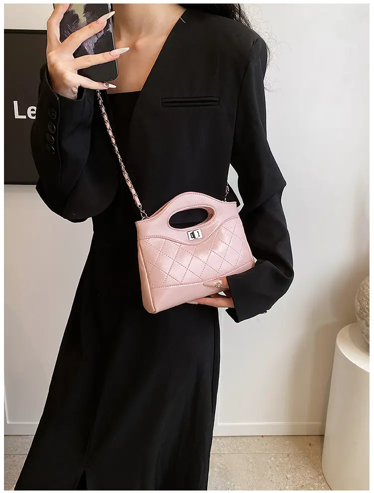 Pink Rhomboid Chain Handbag for Women — feature 30