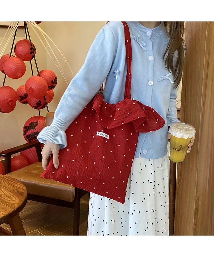 Fairy Ruffled Mesh Shoulder Bag Red Women — feature 15