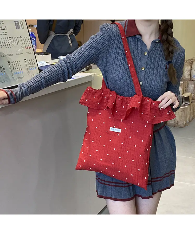 Fairy Ruffled Mesh Shoulder Bag Red Women — feature 26