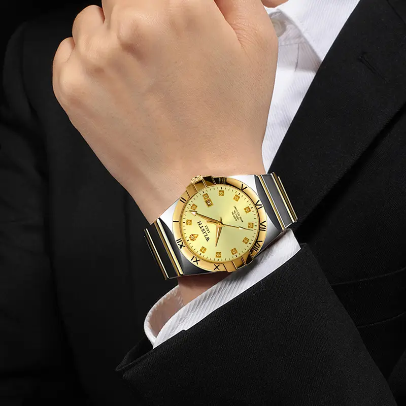 Wristwatch Men Gold Silver Quartz Calendar Waterproof - Image 4