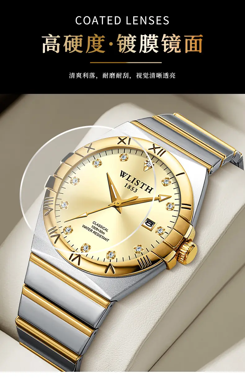 Wristwatch Men Gold Silver Quartz Calendar Waterproof — feature 8