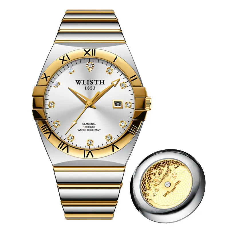 Wristwatch Men Gold Silver Quartz Calendar Waterproof - Image 2