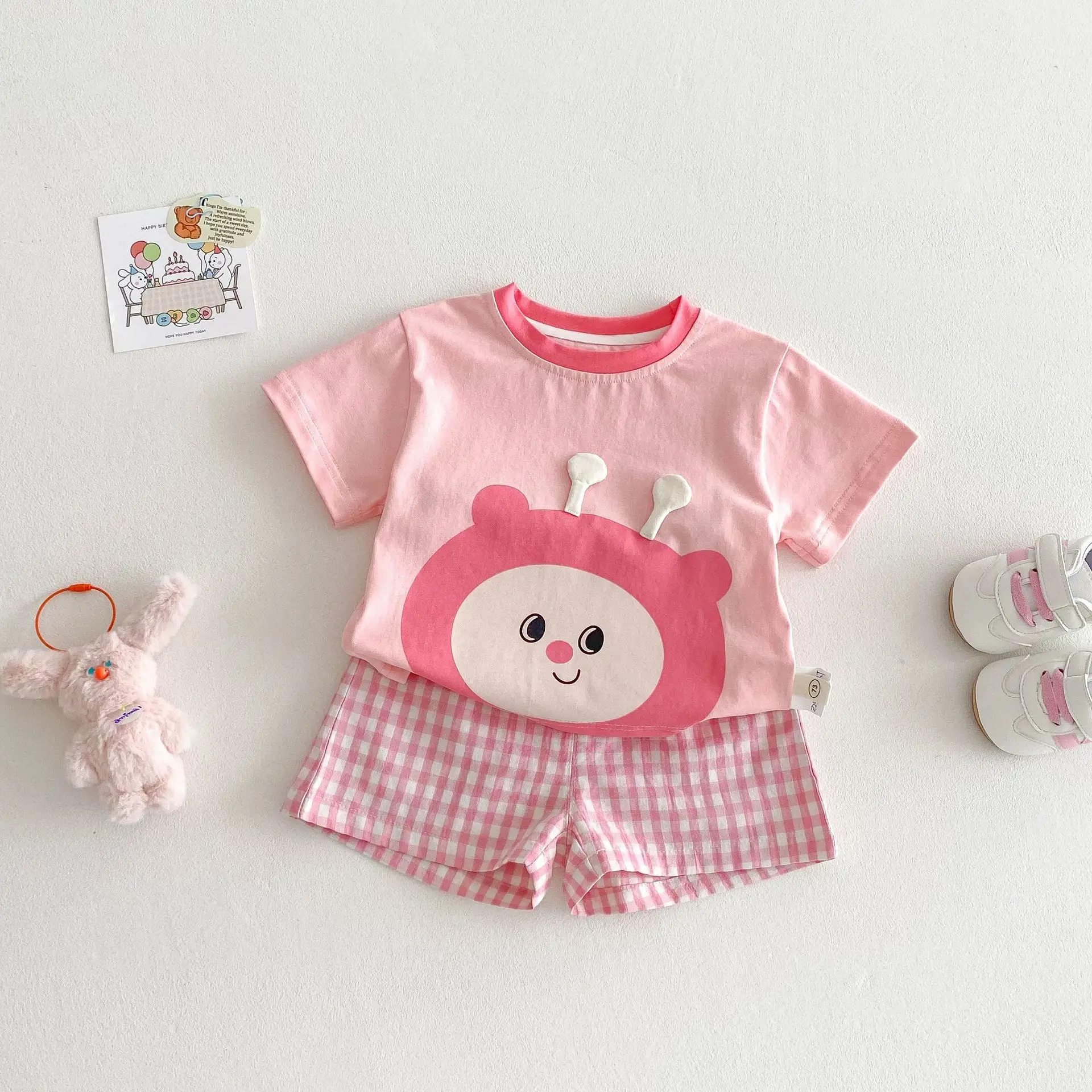 Children Cartoon Outfit Set Summer Short Sleeve T-Shirt Shorts Set