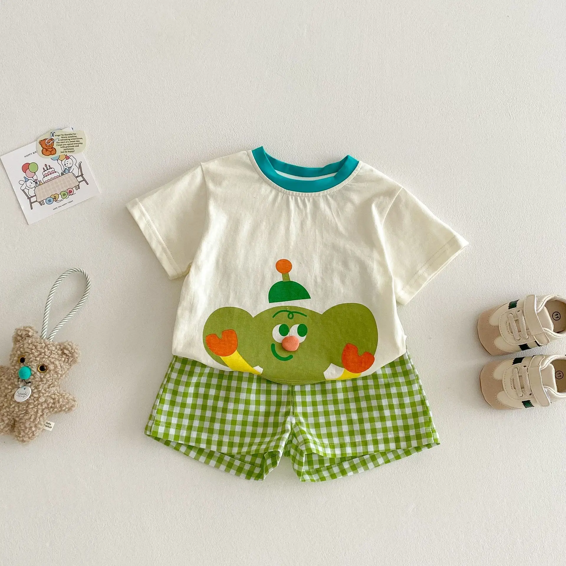 Children Cartoon Outfit Set Summer Short Sleeve T-Shirt Shorts Set