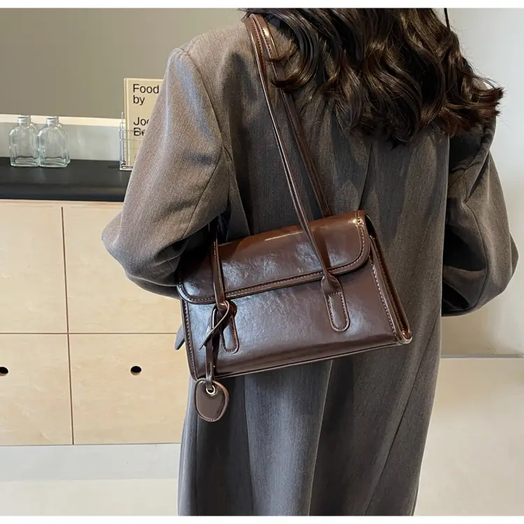 Red Women's Retro Style Shoulder Bag with Long Handle — feature 15