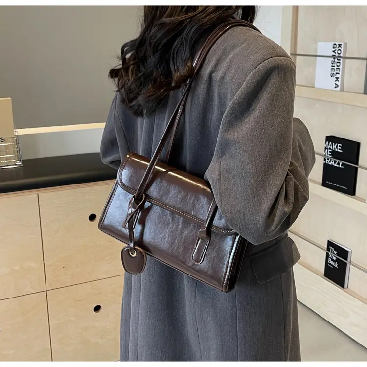 Red Women's Retro Style Shoulder Bag with Long Handle — feature 19