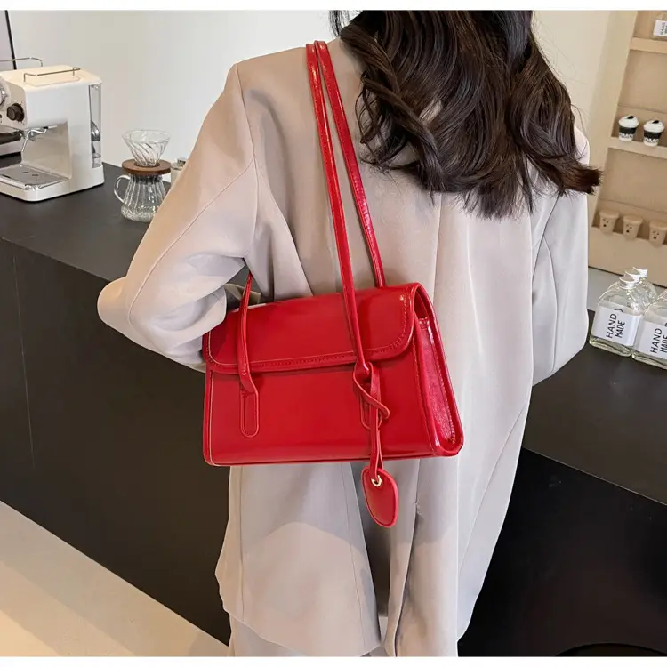 Red Women's Retro Style Shoulder Bag with Long Handle — feature 31
