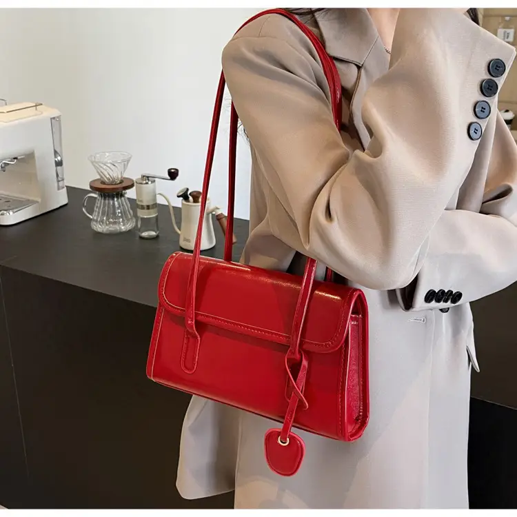 Red Women's Retro Style Shoulder Bag with Long Handle — feature 34