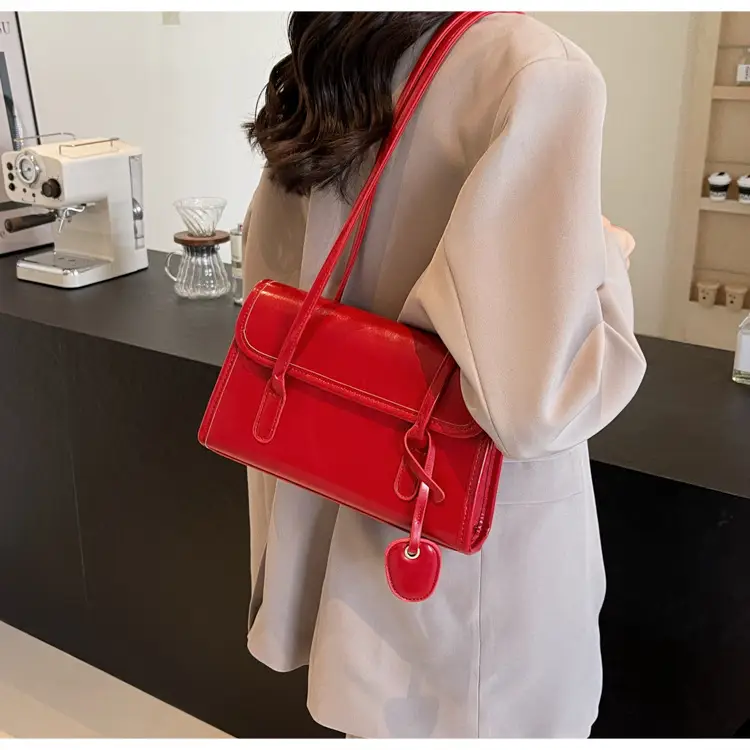 Red Women's Retro Style Shoulder Bag with Long Handle — feature 35