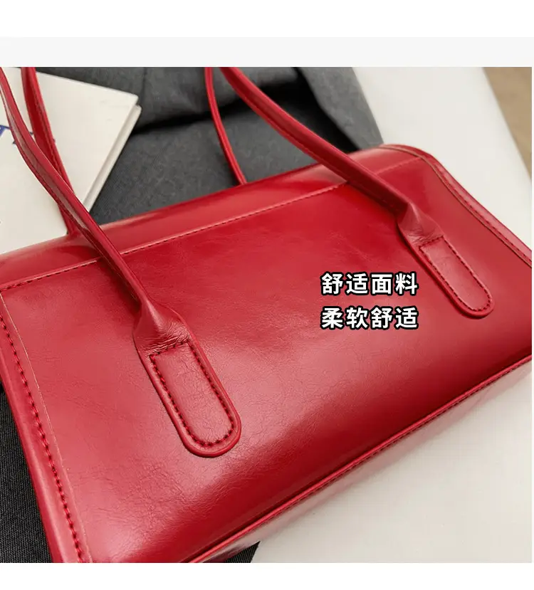 Red Women's Retro Style Shoulder Bag with Long Handle — feature 6