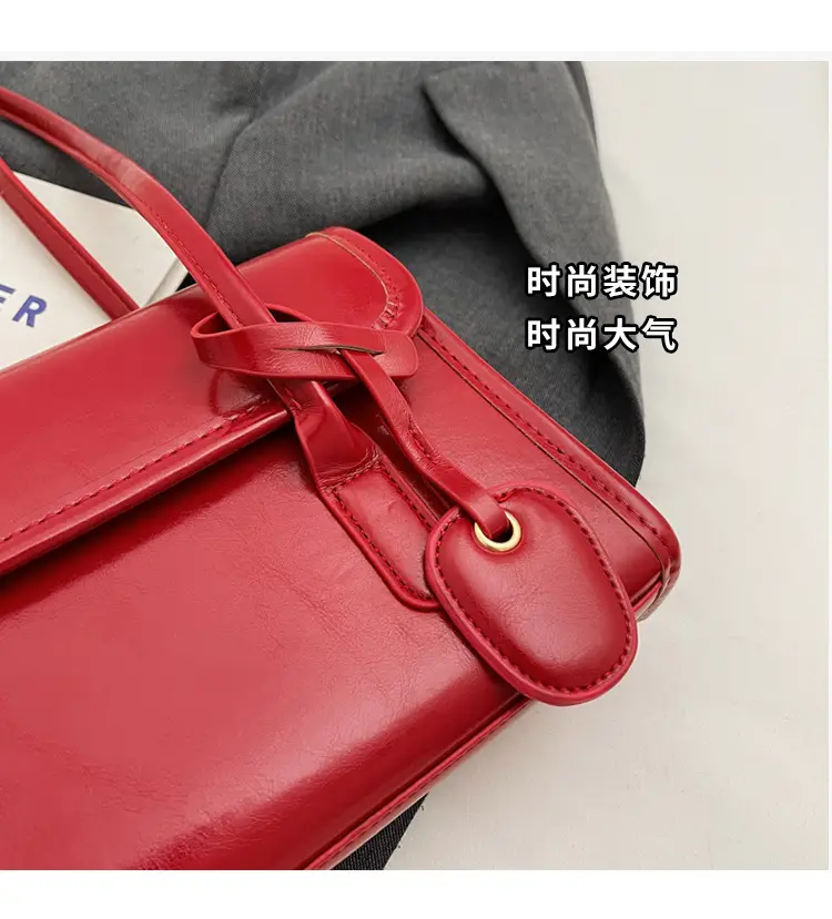 Red Women's Retro Style Shoulder Bag with Long Handle — feature 7