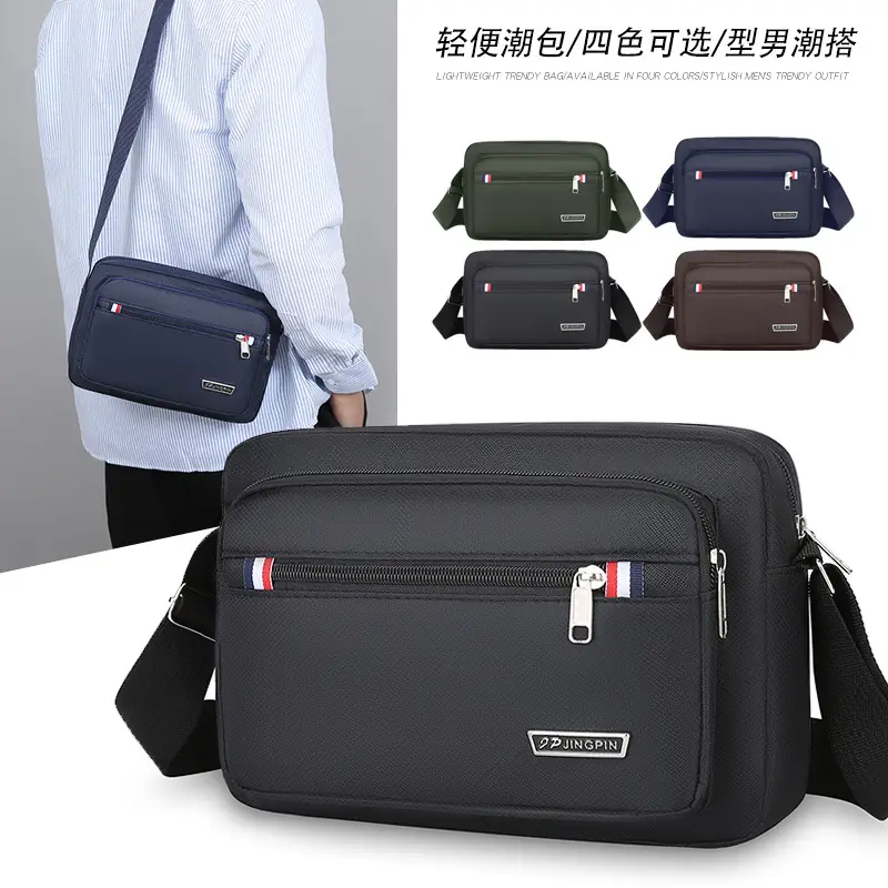 Men's Multi-Layer Shoulder Bag Navy Blue Business Travel - Image 8