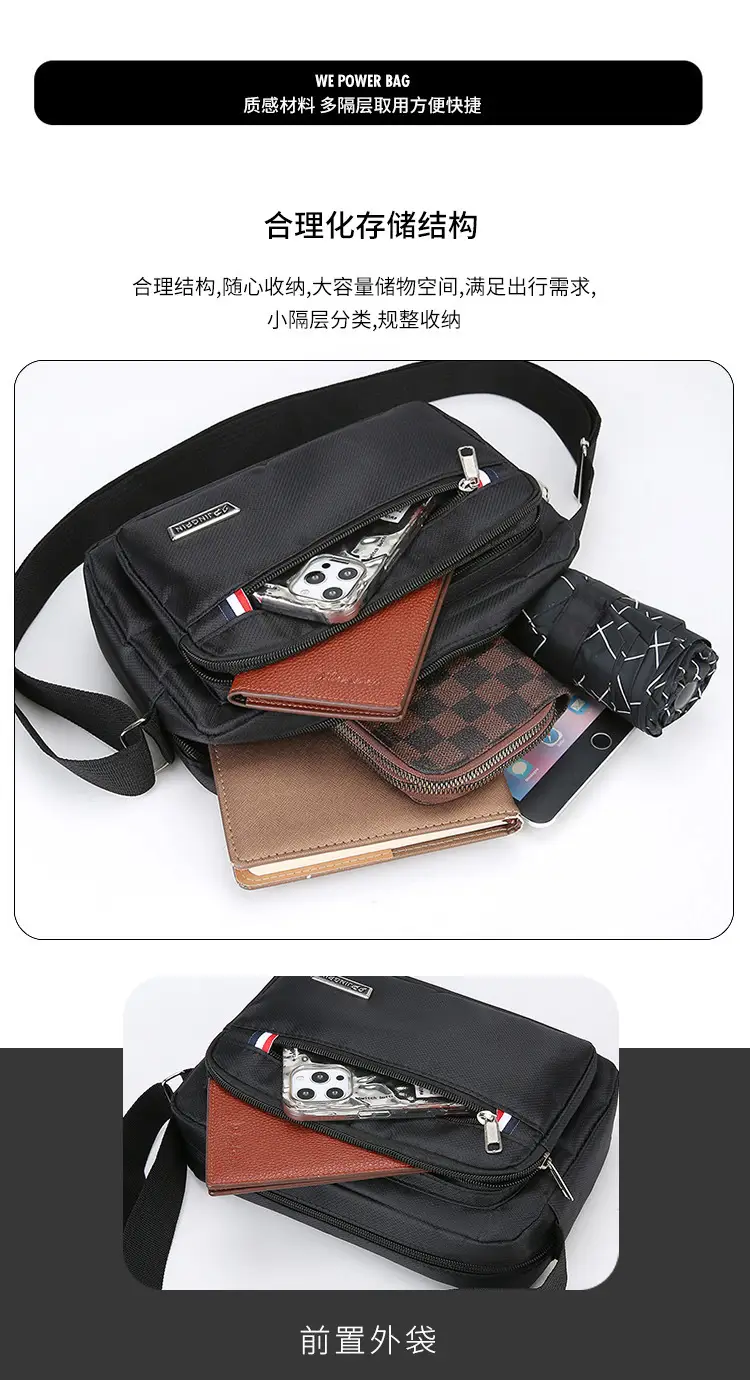 Men's Multi-Layer Shoulder Bag Navy Blue Business Travel — feature 10