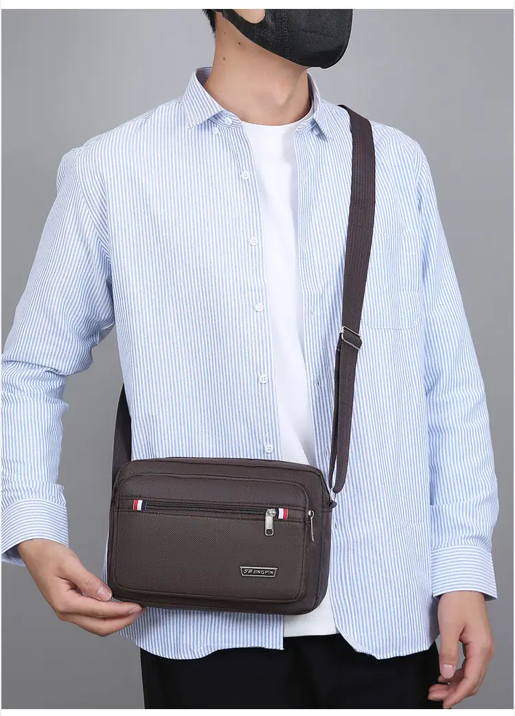 Men's Multi-Layer Shoulder Bag Navy Blue Business Travel — feature 12