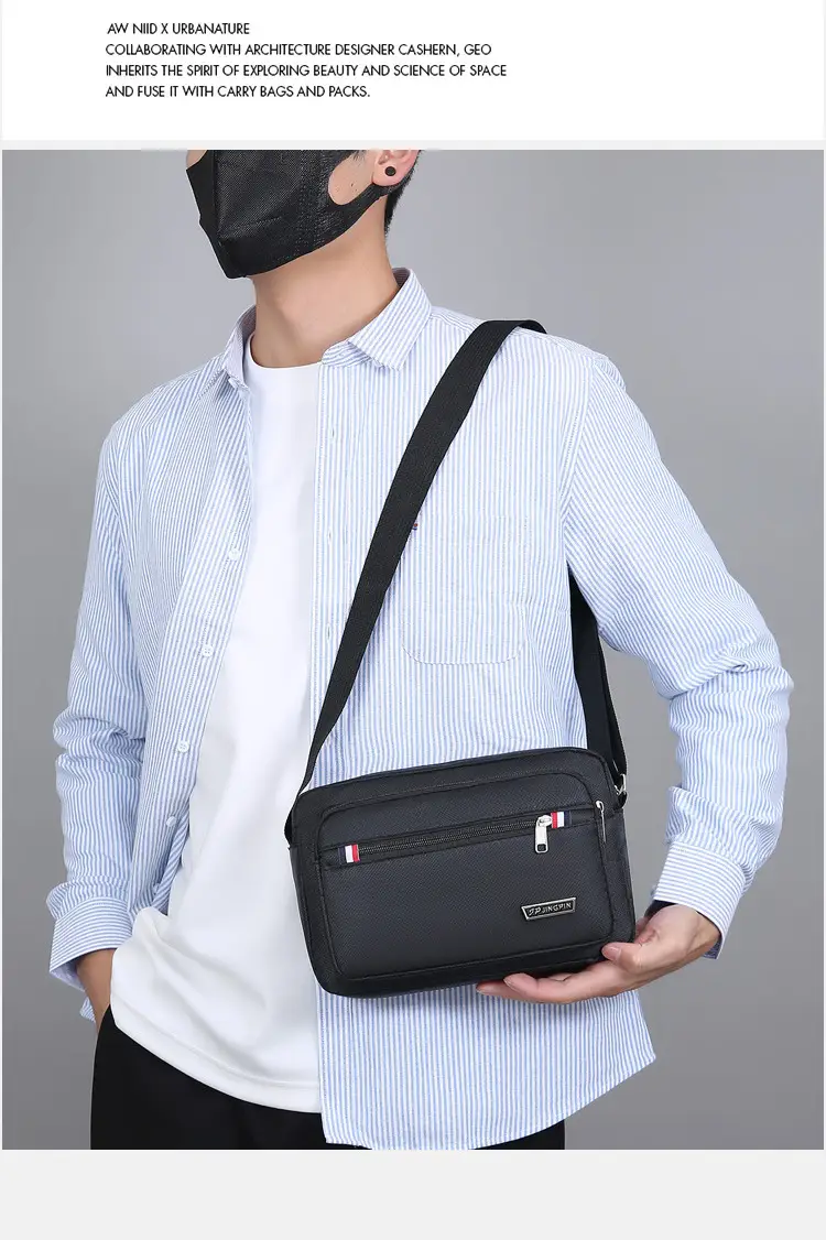 Men's Multi-Layer Shoulder Bag Navy Blue Business Travel — feature 14