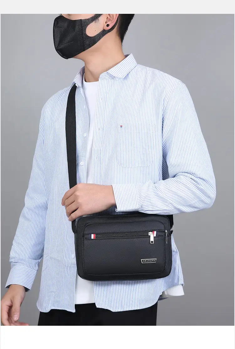 Men's Multi-Layer Shoulder Bag Navy Blue Business Travel — feature 15