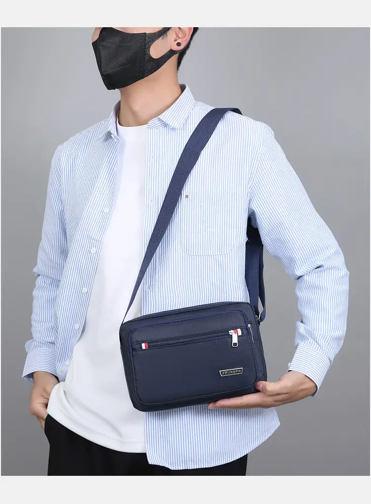 Men's Multi-Layer Shoulder Bag Navy Blue Business Travel — feature 20
