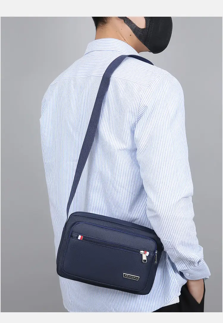 Men's Multi-Layer Shoulder Bag Navy Blue Business Travel — feature 21