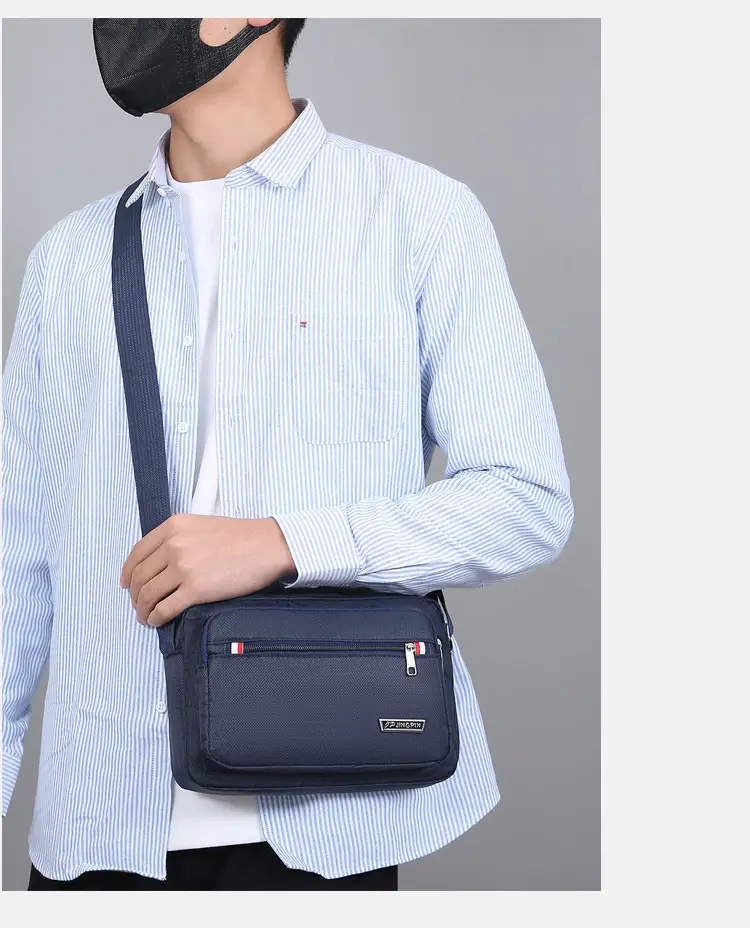 Men's Multi-Layer Shoulder Bag Navy Blue Business Travel — feature 22