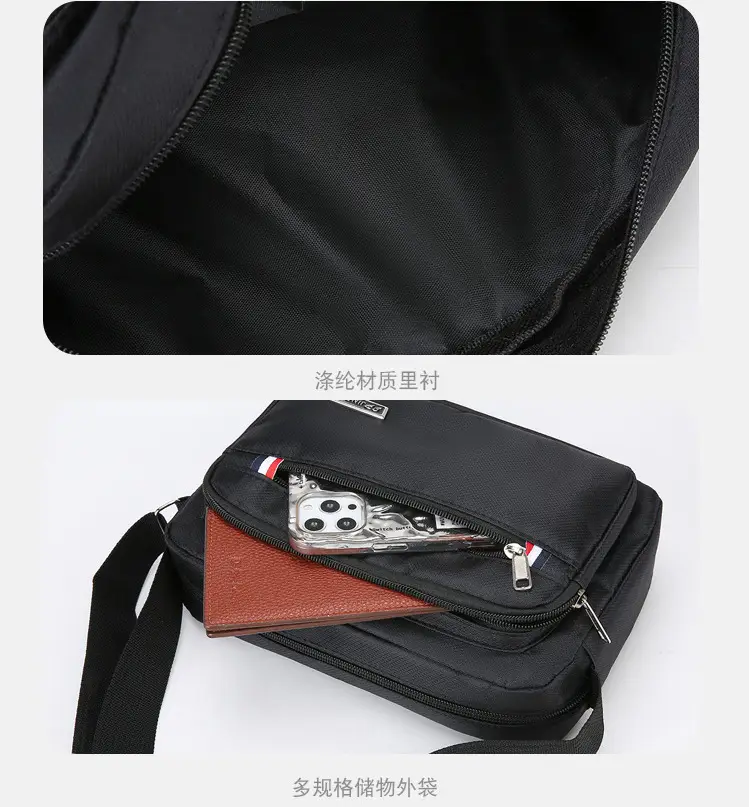 Men's Multi-Layer Shoulder Bag Navy Blue Business Travel — feature 34