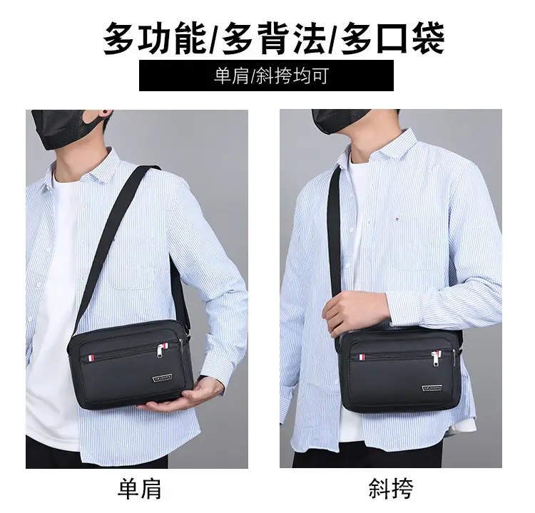 Men's Multi-Layer Shoulder Bag Navy Blue Business Travel — feature 4