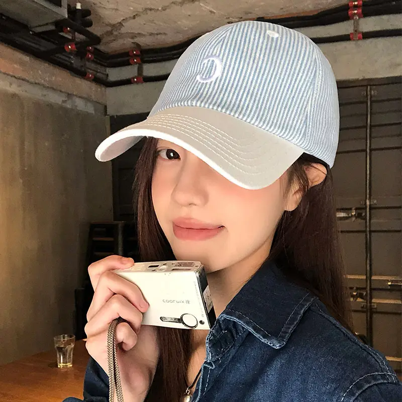 Women Striped Baseball Cap Red Back 2025 Spring Summer