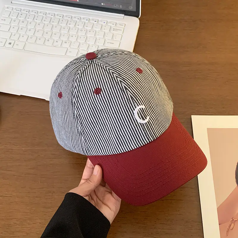 Women Striped Baseball Cap Red Back 2025 Spring Summer