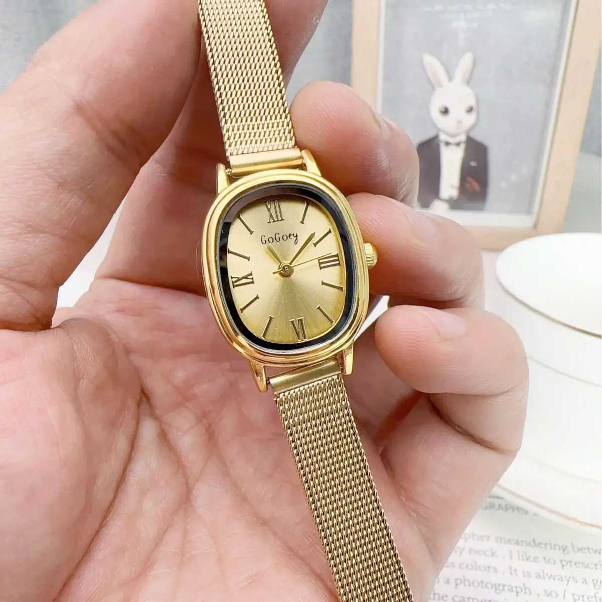 Gold Mesh Band Women's Quartz Watch with Medieval Design - Image 7