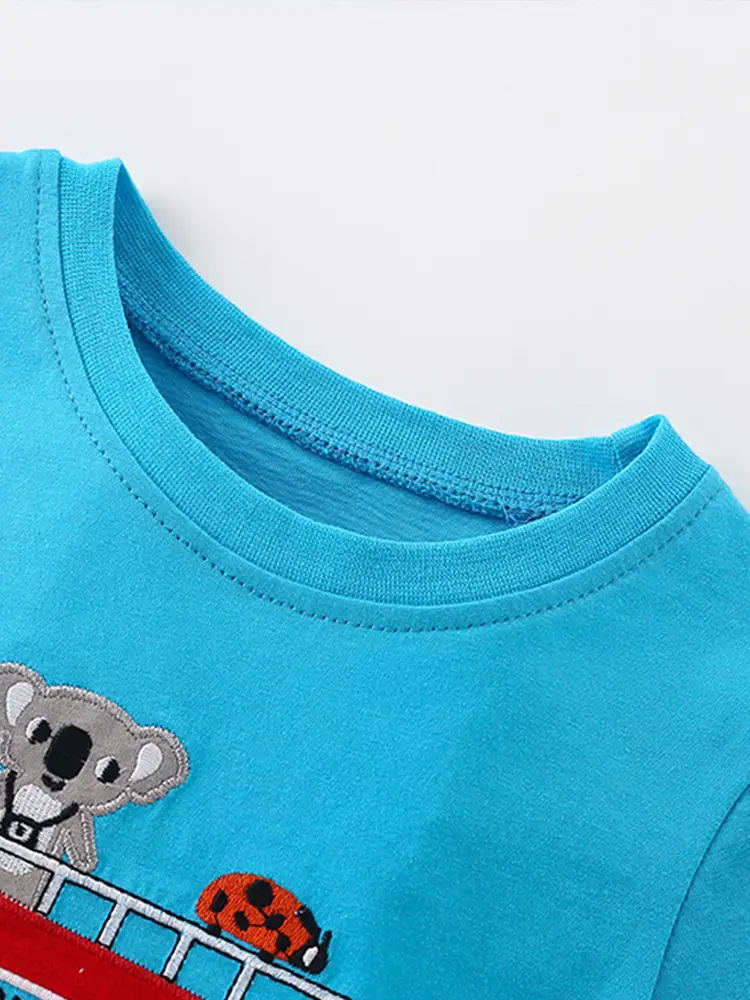 Kids Fire Engine T-Shirt Blue Summer Casual