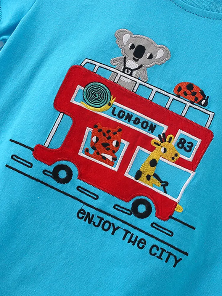 Kids Fire Engine T-Shirt Blue Summer Casual