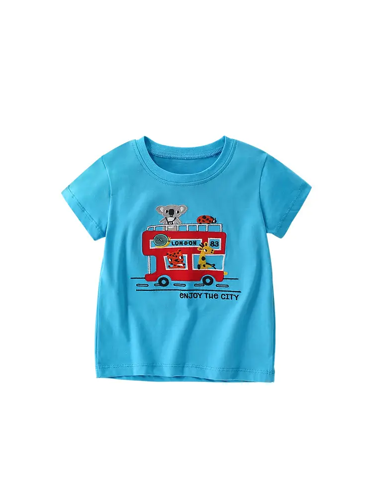 Kids Fire Engine T-Shirt Blue Summer Casual