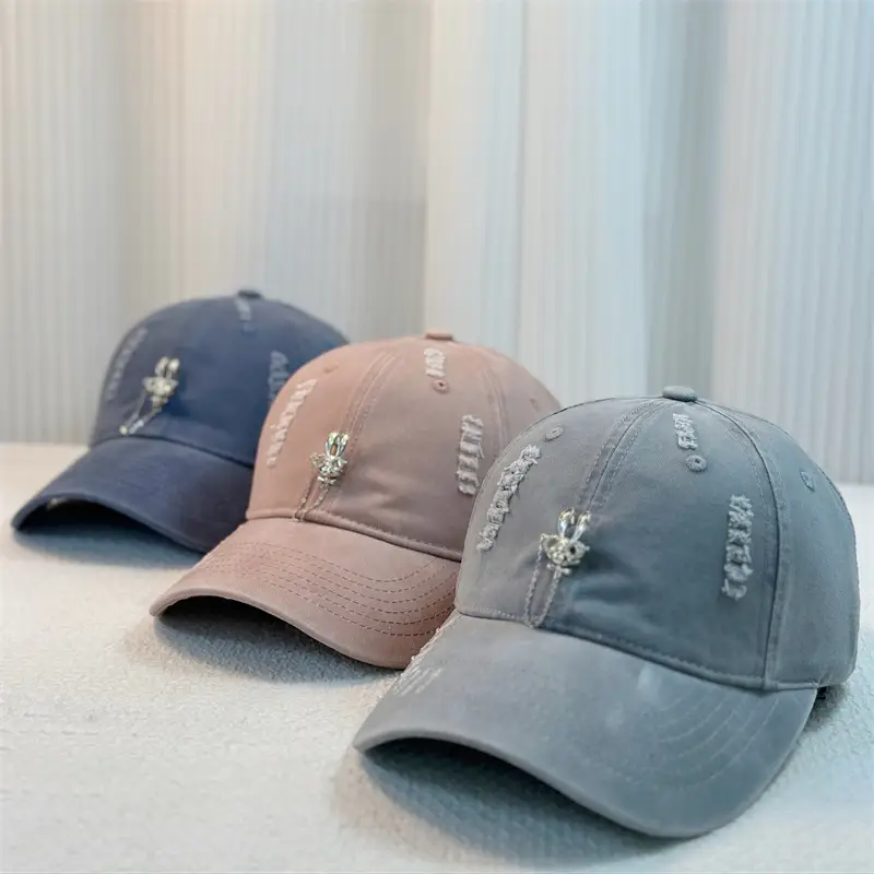 Korean Baseball Cap with Rhinestone Rabbit Design - Image 9