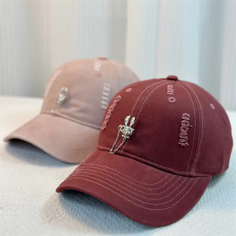 Korean Baseball Cap with Rhinestone Rabbit Design - Image 10