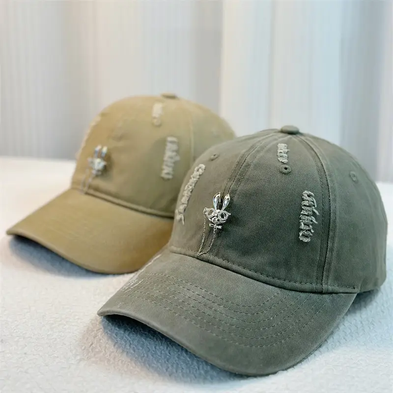 Korean Baseball Cap with Rhinestone Rabbit Design - Image 11