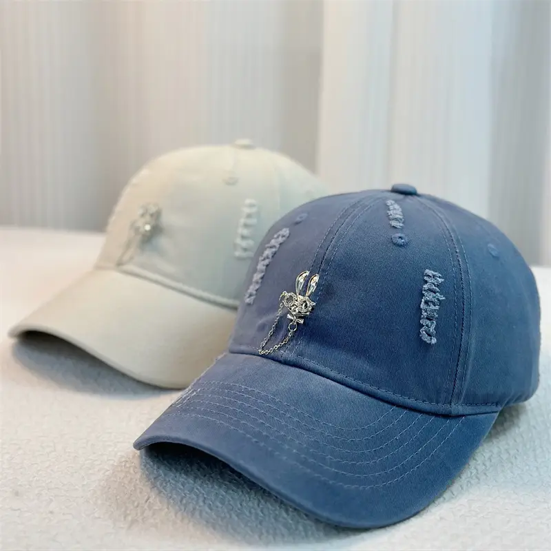 Korean Baseball Cap with Rhinestone Rabbit Design - Image 12