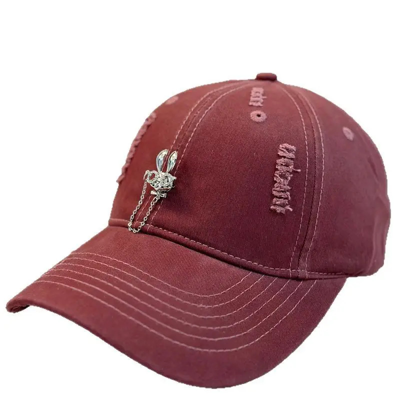 Korean Baseball Cap with Rhinestone Rabbit Design - Image 13