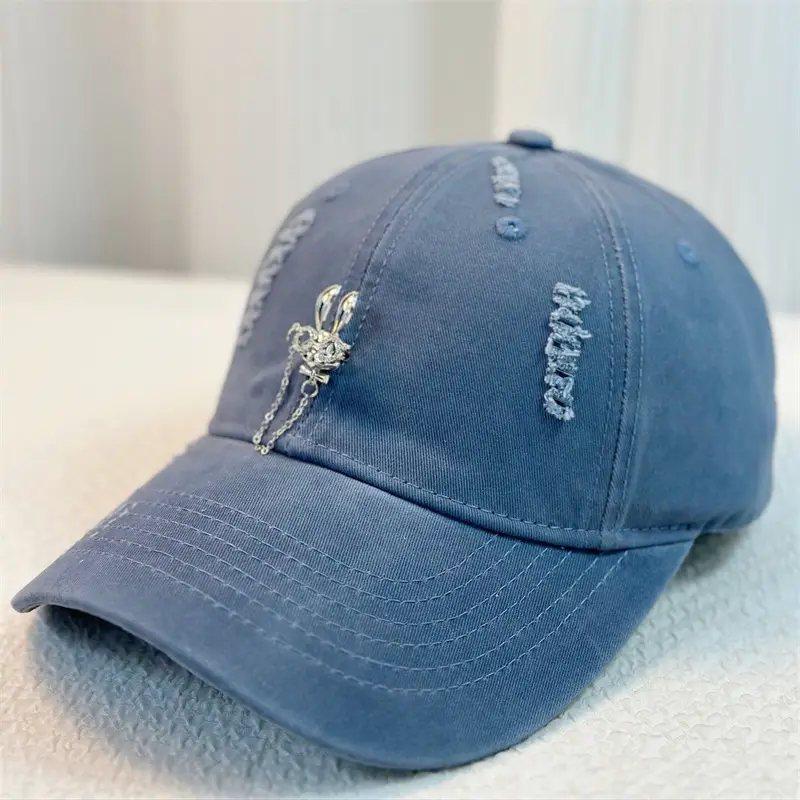 Korean Baseball Cap with Rhinestone Rabbit Design - Image 5