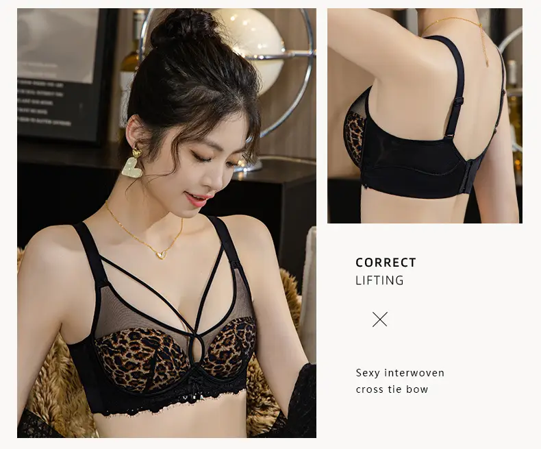 Black Leopard Print Mesh Bra with Adjustable Straps — feature 19