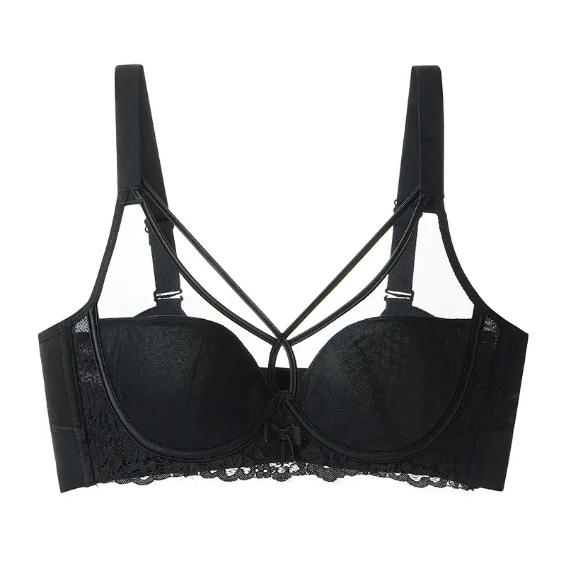 Black Leopard Print Mesh Bra with Adjustable Straps - Image 2