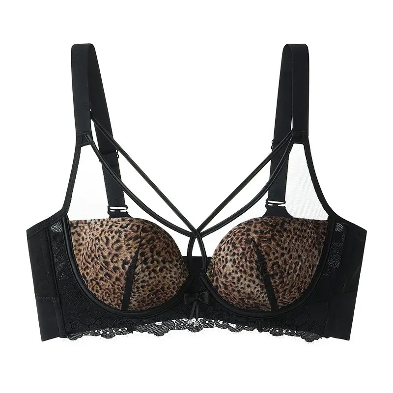 Black Leopard Print Mesh Bra with Adjustable Straps - Image 4