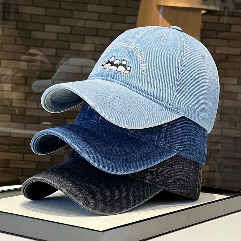 Washed Denim Vintage Embroidered Bear Cap Blue - Image 8