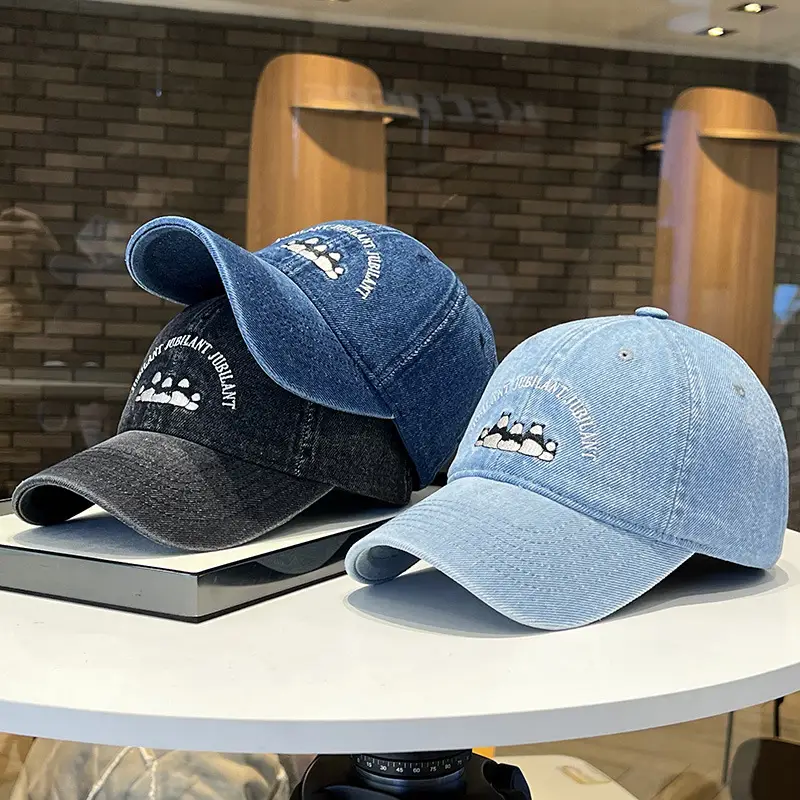 Washed Denim Vintage Embroidered Bear Cap Blue - Image 9