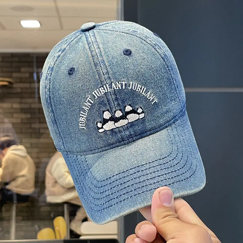Washed Denim Vintage Embroidered Bear Cap Blue - Image 4