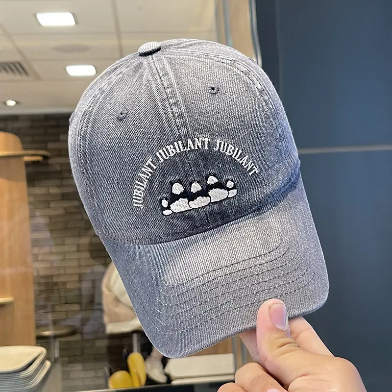 Washed Denim Vintage Embroidered Bear Cap Blue - Image 5